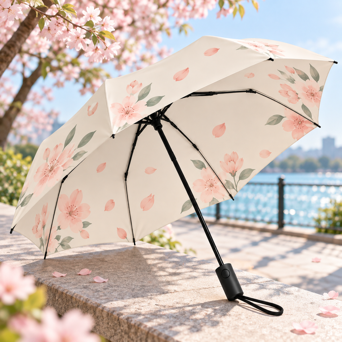 Cherry Blossom Floral Folding Umbrella