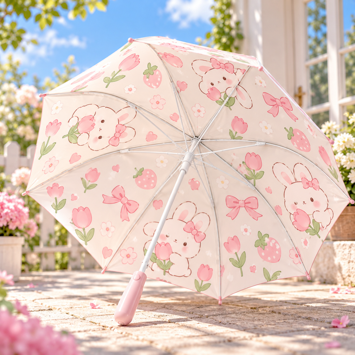 Pink Bunny & Tulip Clear Umbrella