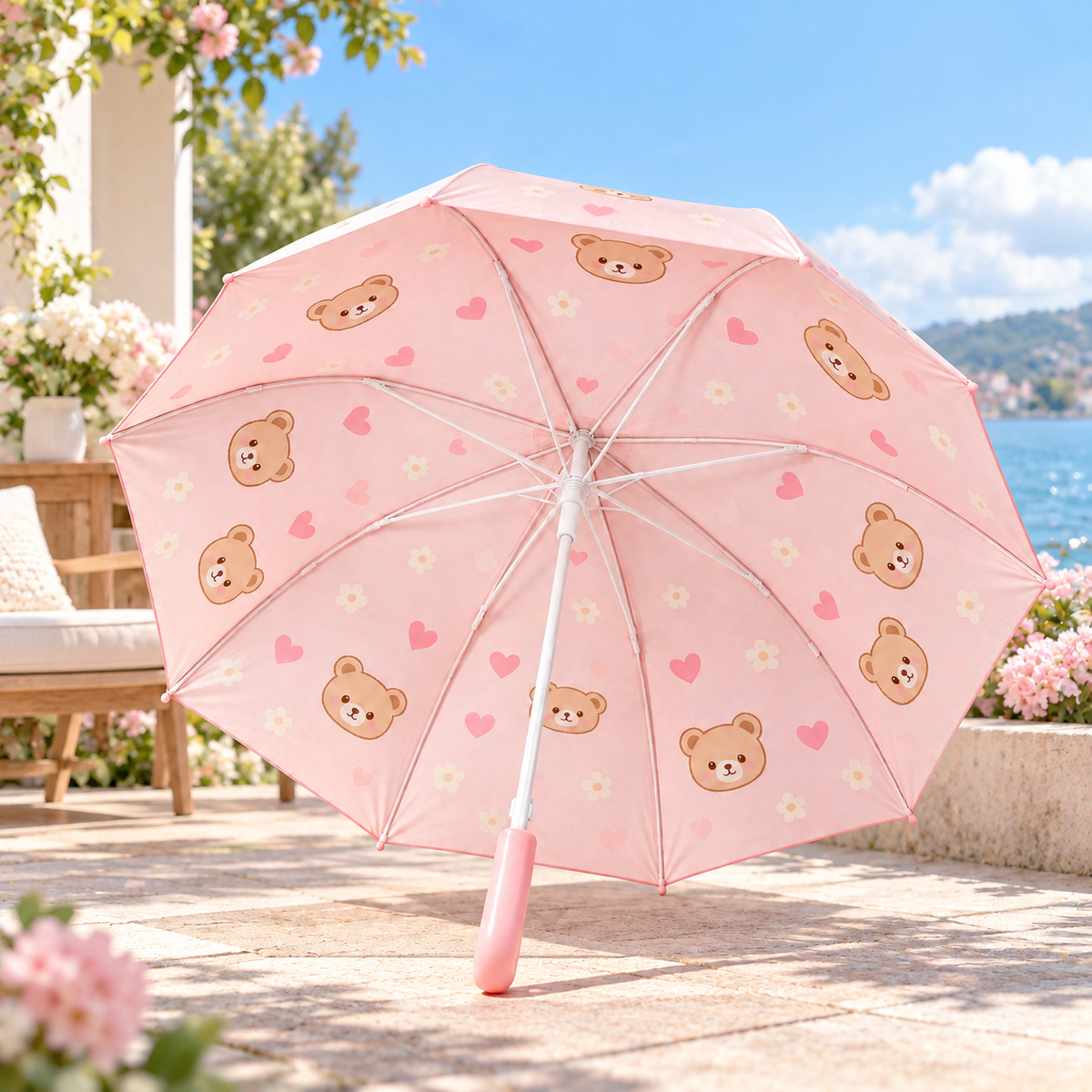Pink Teddy Bear Umbrella