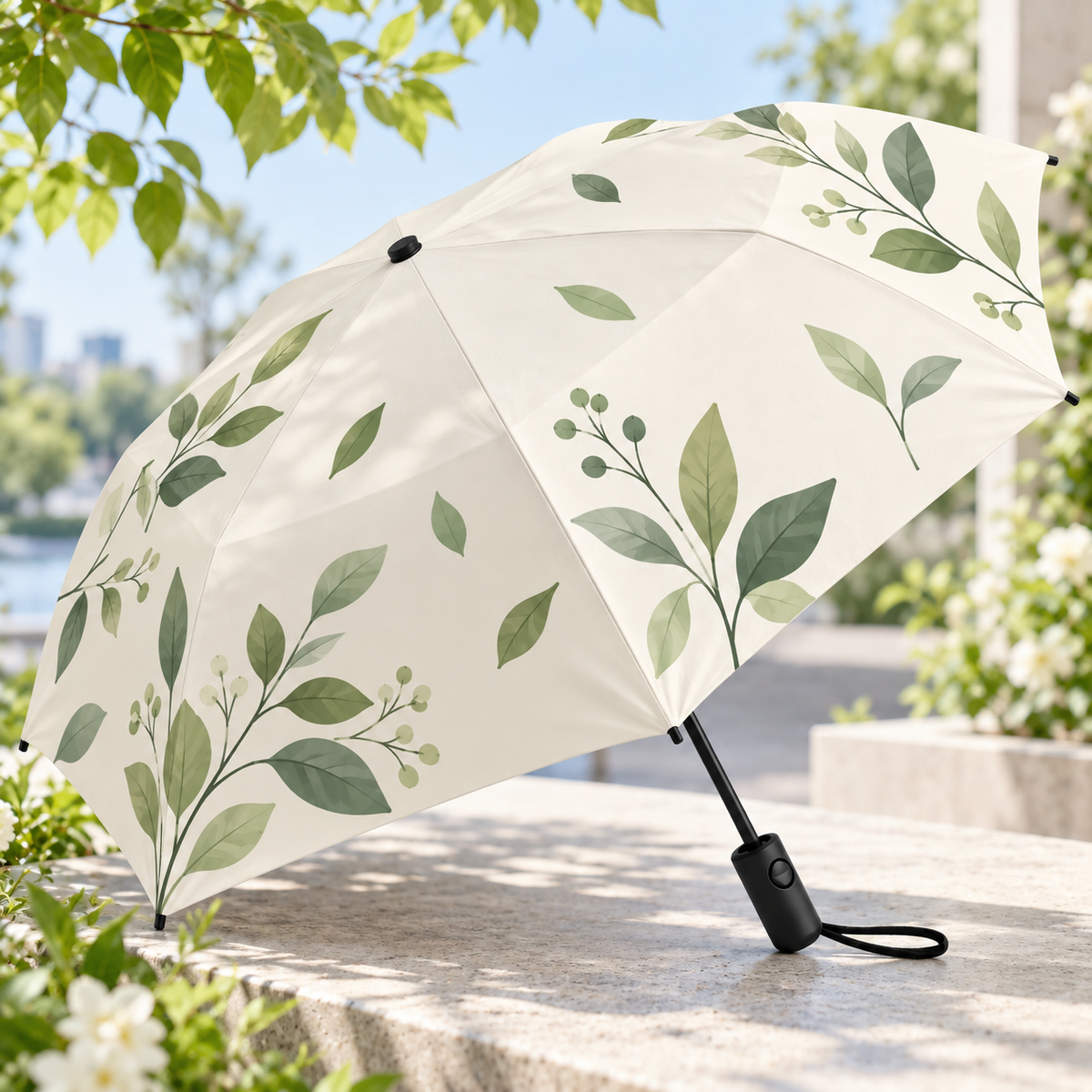 Green Botanical Folding Umbrella